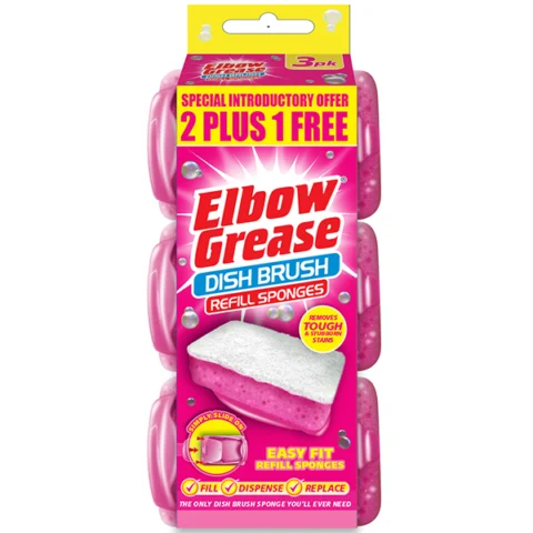 Elbow Grease Pink Dish Brush Refill Sponges 3 Pack