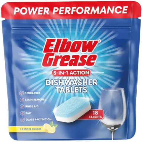 Elbow Grease Power 5-in-1 Lemon Fresh Action Dishwasher Tablets 18 Pack