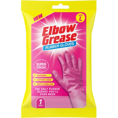Elbow Grease Super Strong Pink Rubber Gloves Large