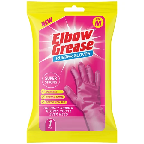 Elbow Grease Super Strong Pink Rubber Gloves Medium