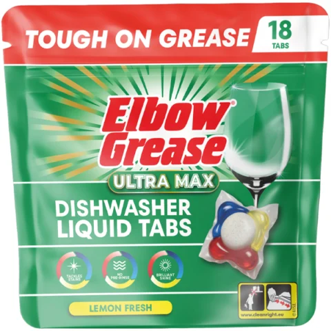 Elbow Grease Ultra Max Lemon Fresh Dishwasher Liquid Tabs 18 Pack