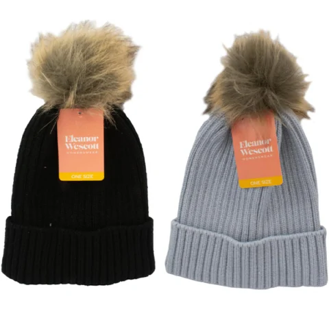 Eleanor Wescott Women's Faux Fur Pom Pom Winter Hat Assorted Colours