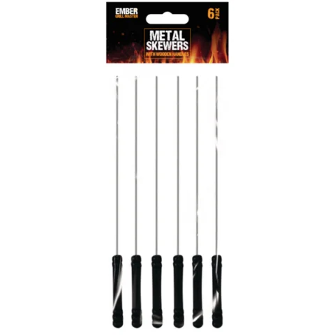 Ember Wooden Handle Metal Skewers 6 Pack