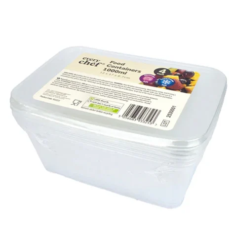 Every Chef Plastic Food Containers 1000ml 12cm X 17cm X 6.7cm 4 Pack