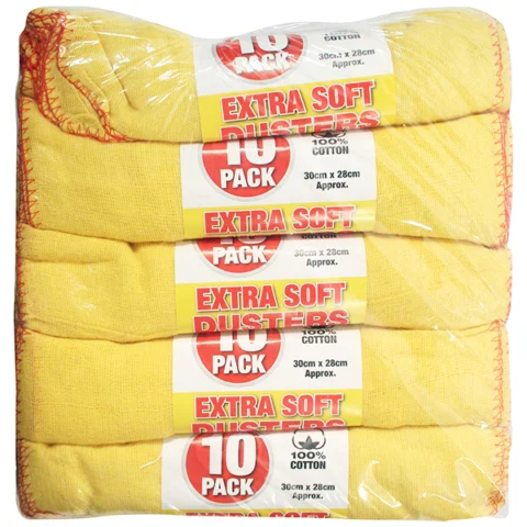 Extra Soft 100% Cotton Yellow Dusters 30cm X 28cm 10 Pack