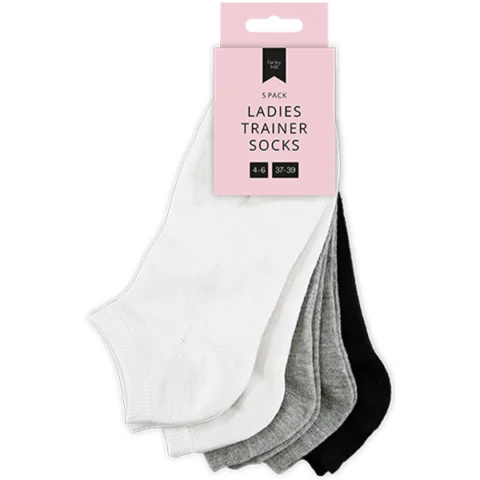 Farley Mill 4-6 Assorted Colour Ladies Plain Trainer Socks 5 Pairs