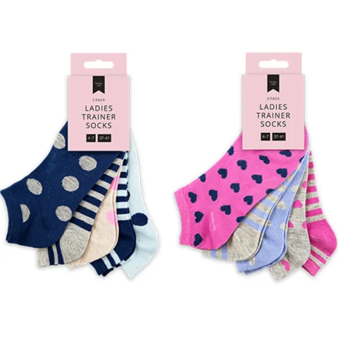Farley Mill 4-7 Ladies Printed Trainer Socks 5 Pack Assorted