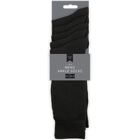 Farley Mill 6-11 Men's Black Ankle Socks 5 Pairs