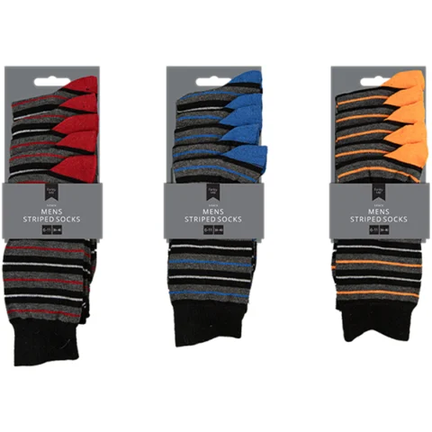 Farley Mill 6-11 Men's Stripe Socks 5 Pairs Assorted Colours