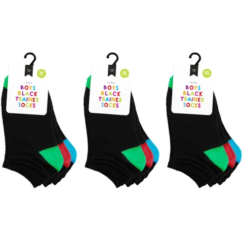 Farley Mill Assorted Colour Size 4-6 Boys' Black Trainer Socks 3 Pack