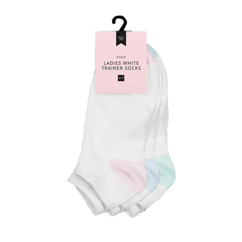 Farley Mill Assorted Colour Size 4-7 Ladies White Trainer Socks 3 Pack