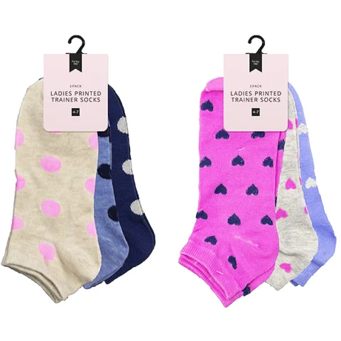 Farley Mill Assorted Printed Size 4-7 Ladies Trainer Socks 3 Pack
