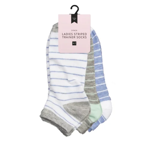 Farley Mill Assorted Striped Size 4-7 Ladies' Trainer Socks 3 Pack