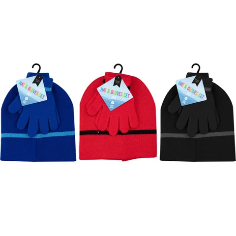 Farley Mill Boys' Beanie Hat & Gloves Set 3pc Assorted Colours