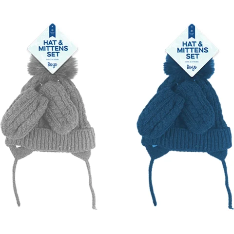 Farley Mill Boys Knitted Hat & Mittens Set Assorted