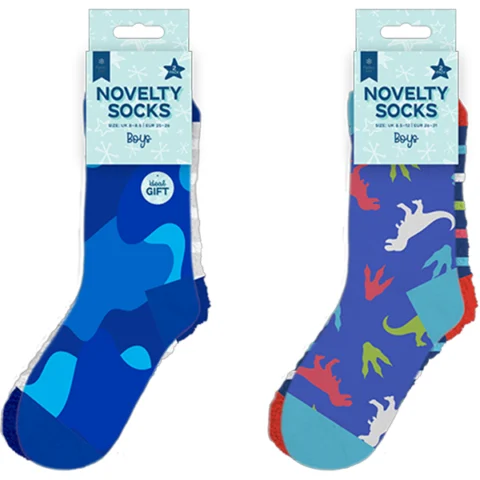 Farley Mill Boys Novelty Cosy Socks 2 Pack Assorted
