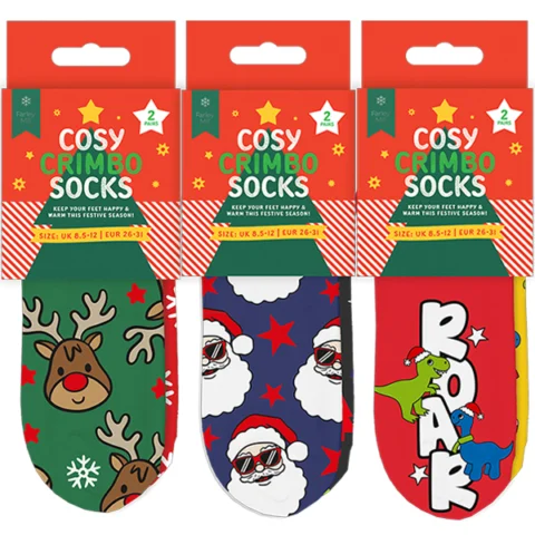 Farley Mill Boys Printed Novelty Cosy Christmas Gripper Socks 2 Pack Assorted