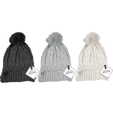 Farley Mill Cable Knit Pom Pom Hat Assorted Colours