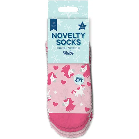 Farley Mill Girls Novelty Cosy Socks 2 Pack Assorted