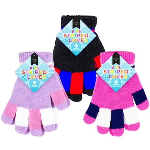 Farley Mill Kids Striped Magic Gloves Assorted Colours