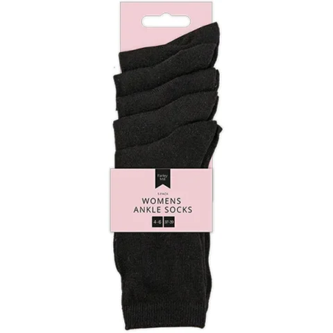 Farley Mill Ladies 4-6 Black Ankle Socks 5 Pairs