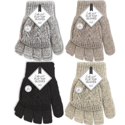 Farley Mill Ladies Cable Knit Flip Top Gloves Assorted Colours