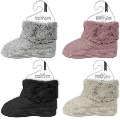 Farley Mill Ladies Faux Fur-Lined Memory Foam Slipper Boots Assorted