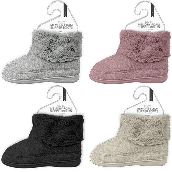 Farley Mill Ladies Faux Fur-Lined Memory Foam Slipper Boots Assorted