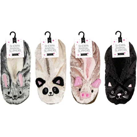 Farley Mill Ladies' Size 4-7 Sherpa Animal Slippers Assorted