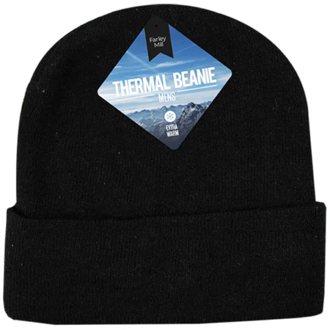 Farley Mill Men's Black Thermal Lined Beanie Hat