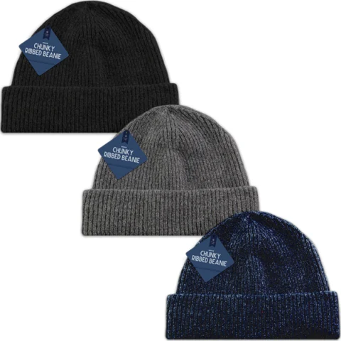 Farley Mill Men's Chunky Ribbed Beanie Hat Assorted