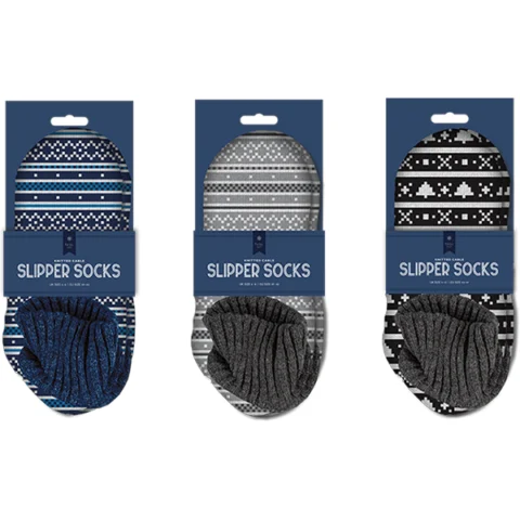Farley Mill Men's Pattern Knitted Cable Cuffed Winter Slipper Socks Assorted