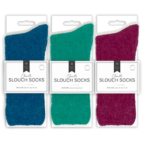 Farley Mill UK 4-8 Ladies Plain Chenille Slouch Socks 2 Pack Assorted Colours
