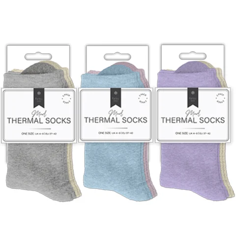 Farley Mill UK 4-8 Ladies Plain Marl Thermal Socks 2 Pack Assorted Colours