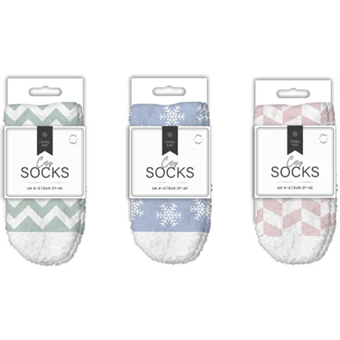 Farley Mill UK 4-8 Ladies Printed Cosy Winter Socks 2 Pack Assorted