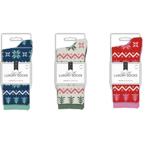Farley Mill UK 4-8 Ladies Printed Luxury Socks 2 Pack Assorted Colours