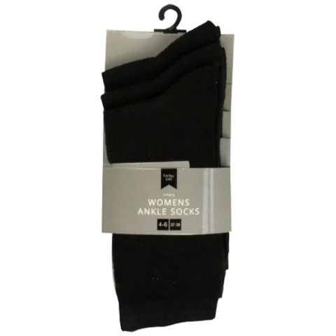 Farley Mill Women's Size 4-6 Black Ankle Socks 3 Pack