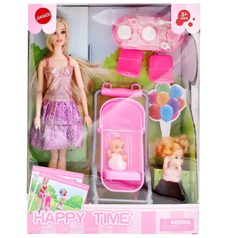 Fashion Mum Doll With Pram & Baby Play Set