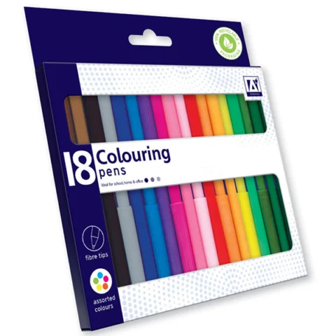 Fibre Tips Colouring Pens Assorted Colours 18 Pack