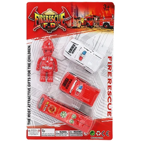 Fire Rescue Police Cars, Bus & Fireman Play Set 4pc