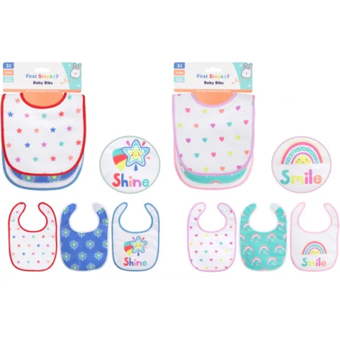First Steps Animal Baby Bib 3 Pack Assorted