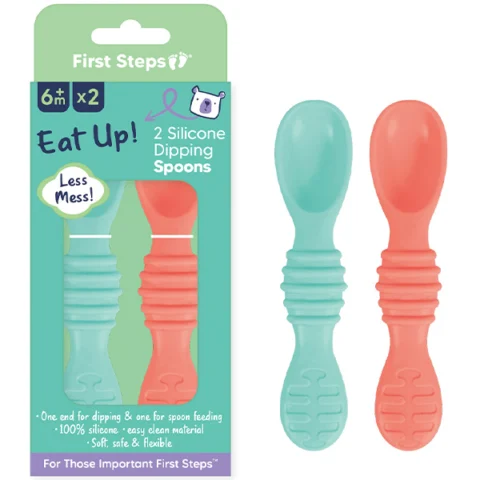 First Steps Assorted Colour 2-in-1 Silicone Baby Dipping Spoons 2 Pack