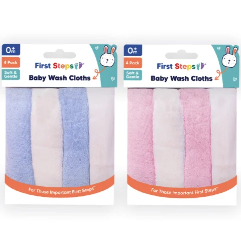 First Steps Baby Wash Cloths Assorted 4 Pack