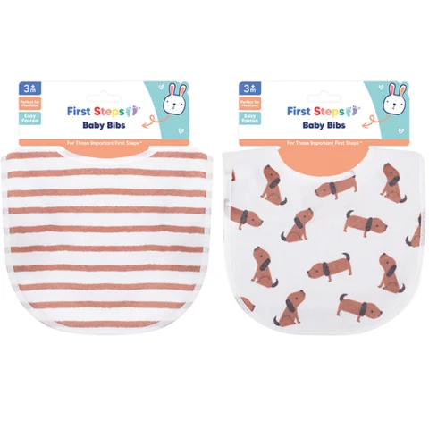 First Steps Cotton Baby Bib 2 Pack Assorted