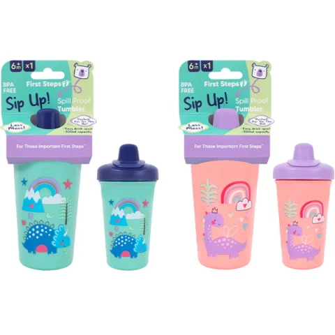 First Steps Decorated Dinosaur Spill-Proof Baby Tumbler 300ml Assorted