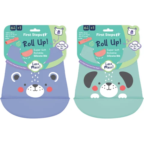First Steps Dog Print Silicone Feeding Baby Bib Assorted