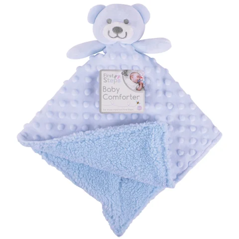 First Steps Double-Sided Mink Sherpa Fleece Baby Comforter Blanket Blue 30cm X 28cm