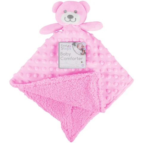 First Steps Double-Sided Mink Sherpa Fleece Baby Comforter Blanket Pink 30cm X 28cm