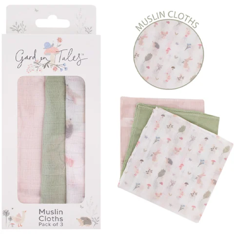 First Steps Garden Tales Cotton Muslin Cloths 3 Pack