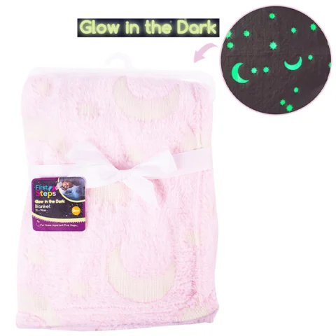 First Steps Glow In The Dark Baby Blanket Pink 70cm X 90cm